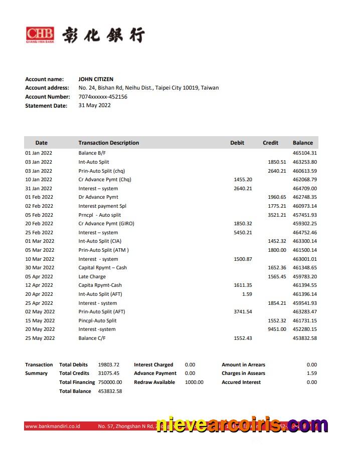 Taiwan Chang Hwa Bank statement xls